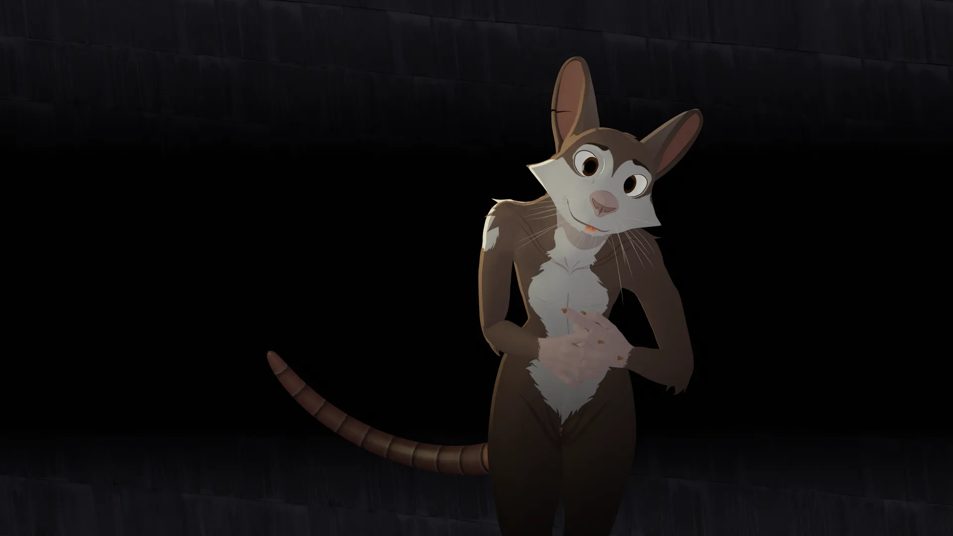 Calum, not a rat but a mouse, looking at you with paws close together and ratty anticipation of you browsing choices